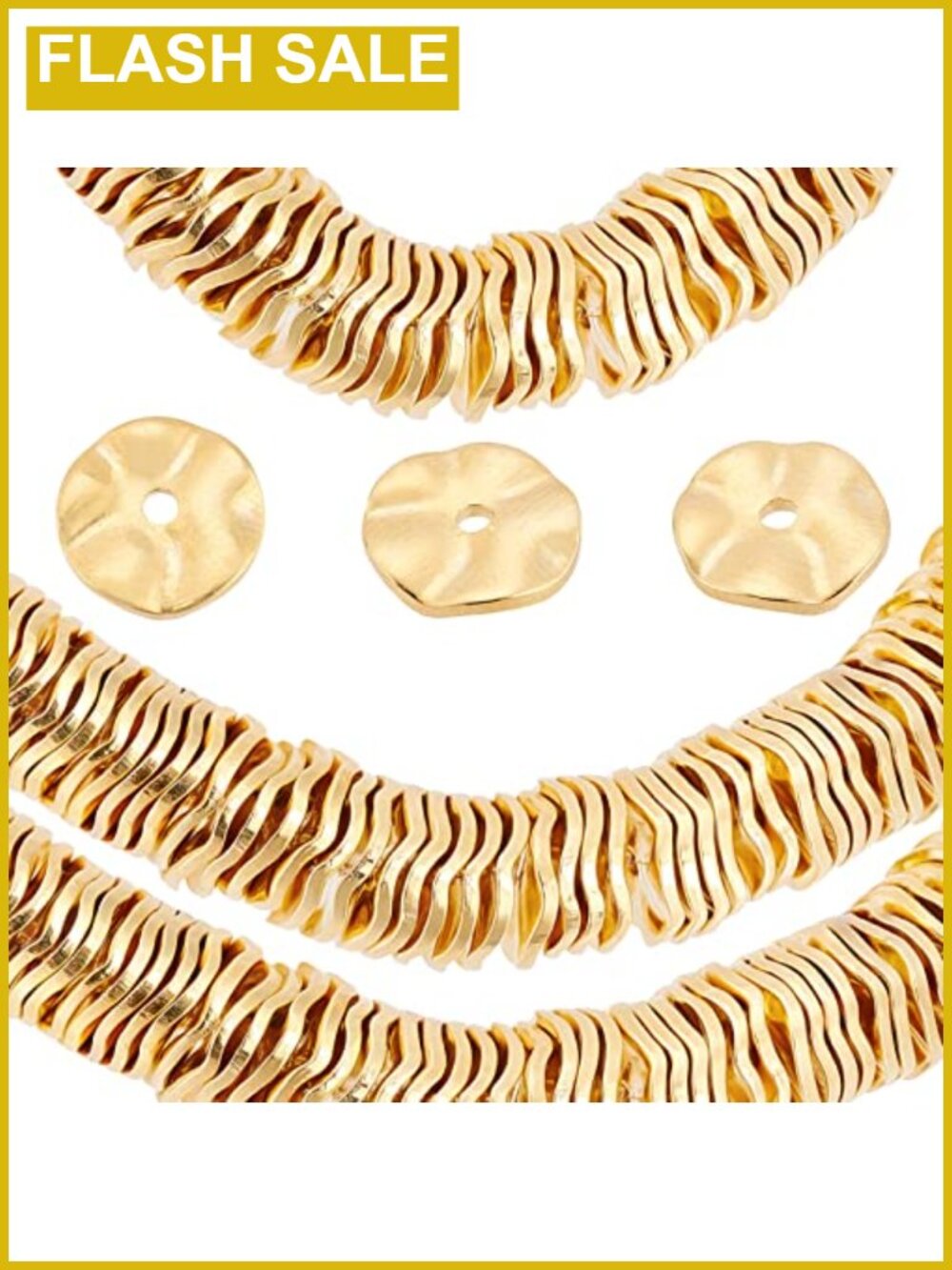 50pcs 18K Gold Plated Brass Wavy Disc Spacer Beads 8mm DIY Jewelry Making